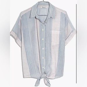 Short Sleeve Tie-Front Shirt in Rawley Stripe